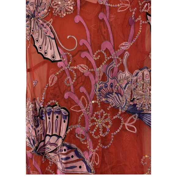 Shirley of Hollywood Chemise Womens Medium Red Silk Sheer Butterfly Floral Set - Picture 2 of 5